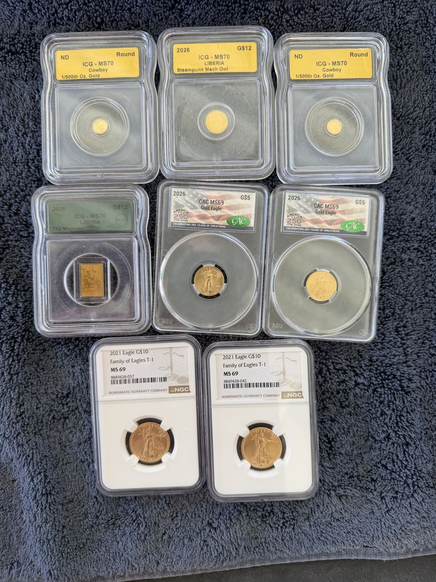 Graded Gold Coin Collection - ICG MS70, CAC MS69, NGC MS69 - Mixed Denominations & Years