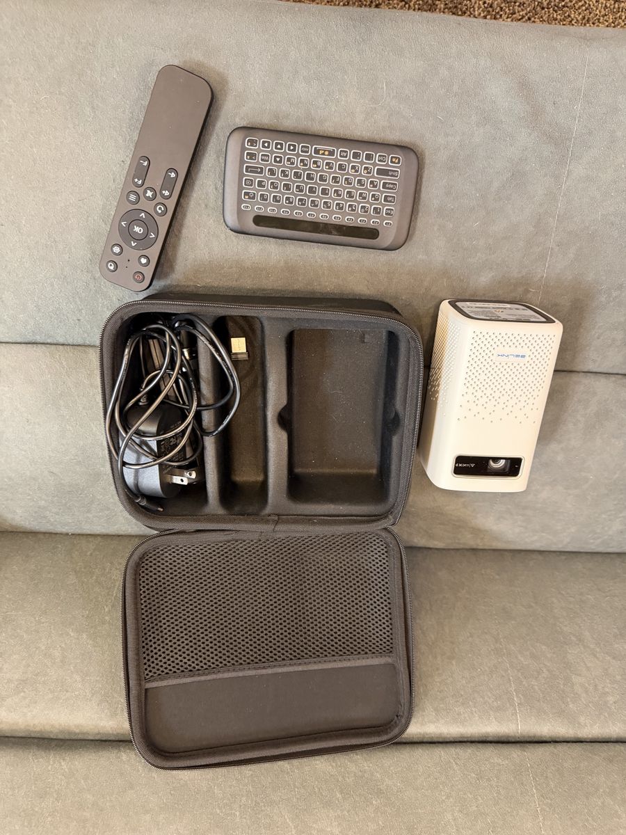 Beelink Portable Mini Projector with Remote, Wireless Keyboard, Cables & Carrying Case