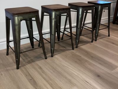 4 Metal Stools with Wood Seats