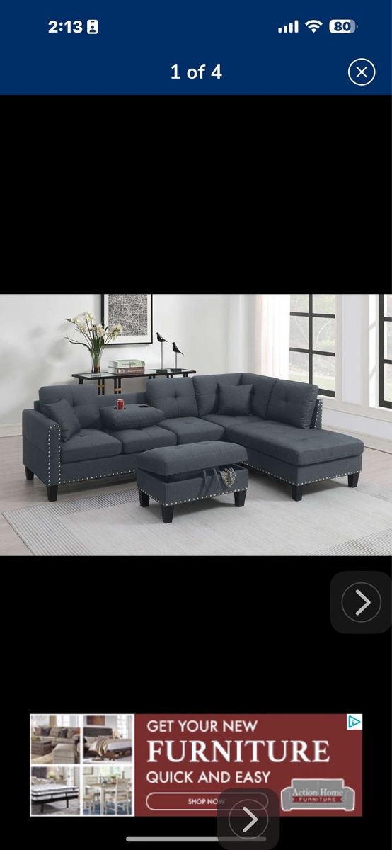 Wayfair right hand L shape sectional with ottoman and cupholders