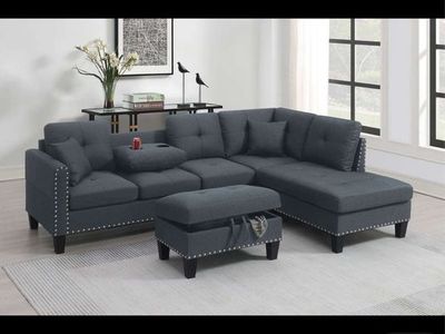 Wayfair right hand L shape sectional with ottoman and cupholders