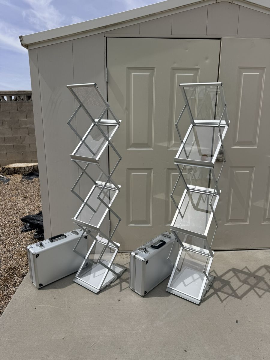 6 Pockets Aluminum Foldable Magazine Rack Floor, Brochure Magazine Display Stand