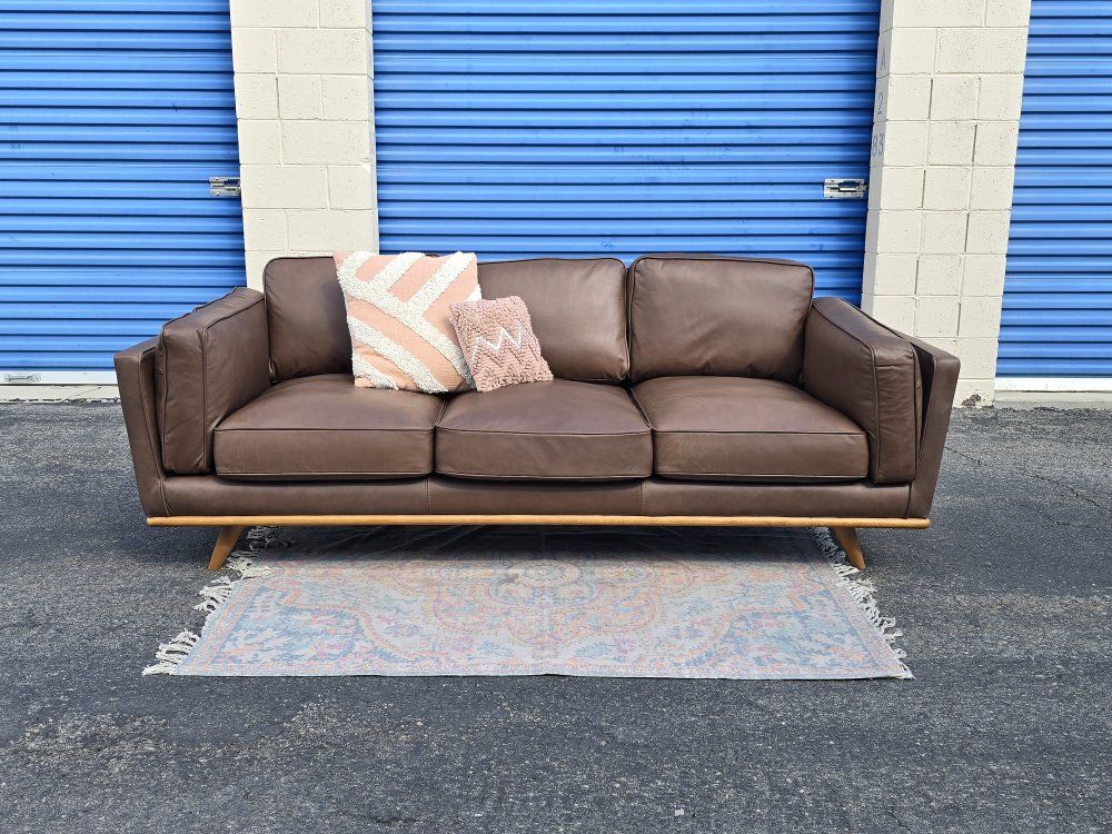 Article Timber 90" Leather Sofa - Charme Chocolat, Top-Grain Italian Leather