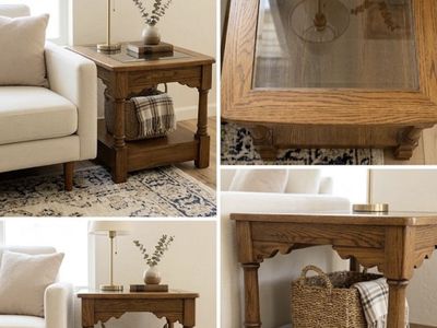 Vintage Wood and Glass Insert End Table with Lower Shelf
