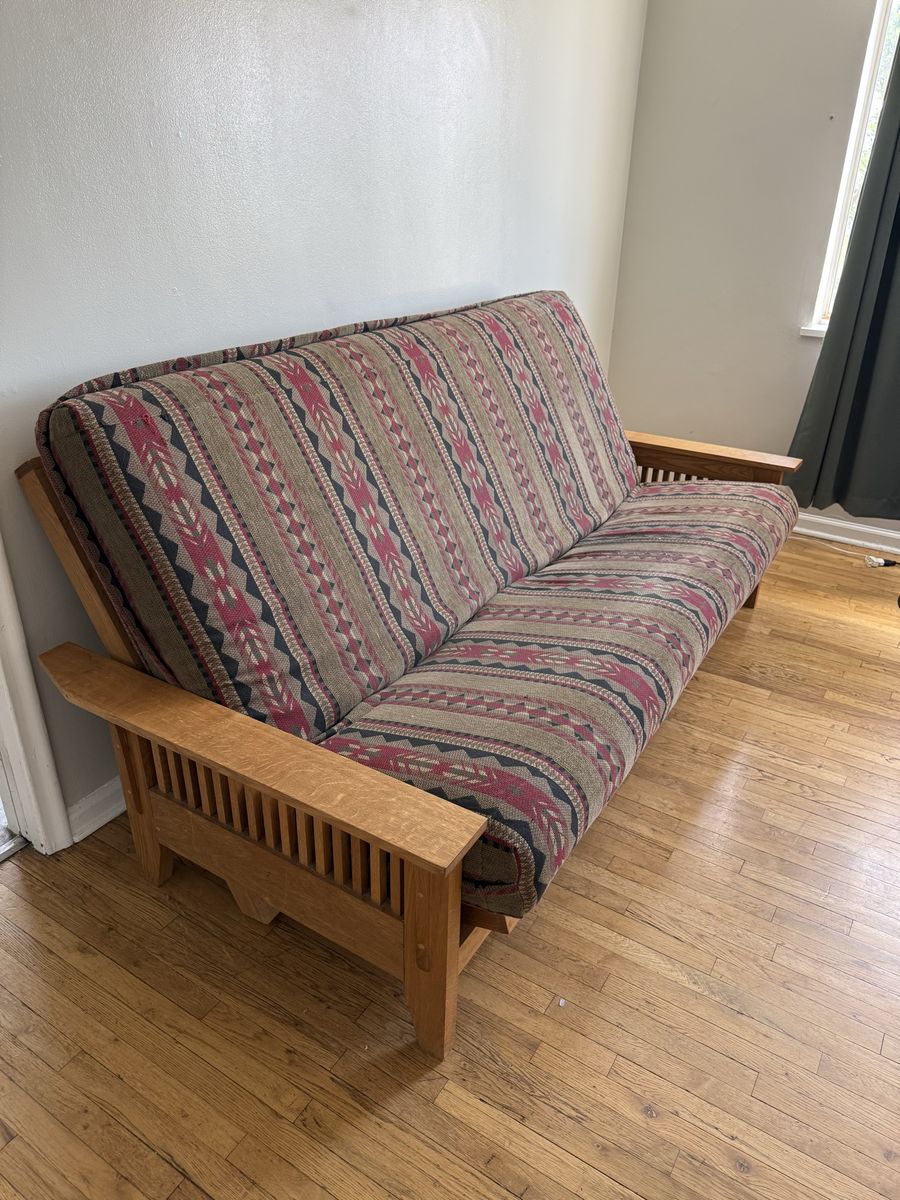Wooden Futon Frame with Southwestern Pattern Mattress