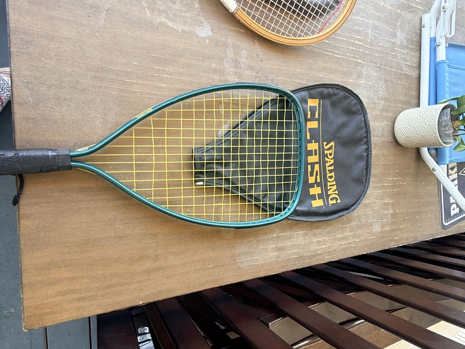 Vintage Spalding Flash Racquetball Racquet with Cover & Tournament Wood Tennis Racket