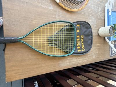 Vintage Spalding Flash Racquetball Racquet with Cover & Tournament Wood Tennis Racket