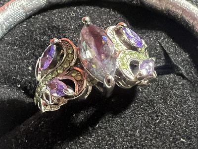 Stainless steel Mystic Topaz & Amethyst/Peridot Accent Ring Size-10