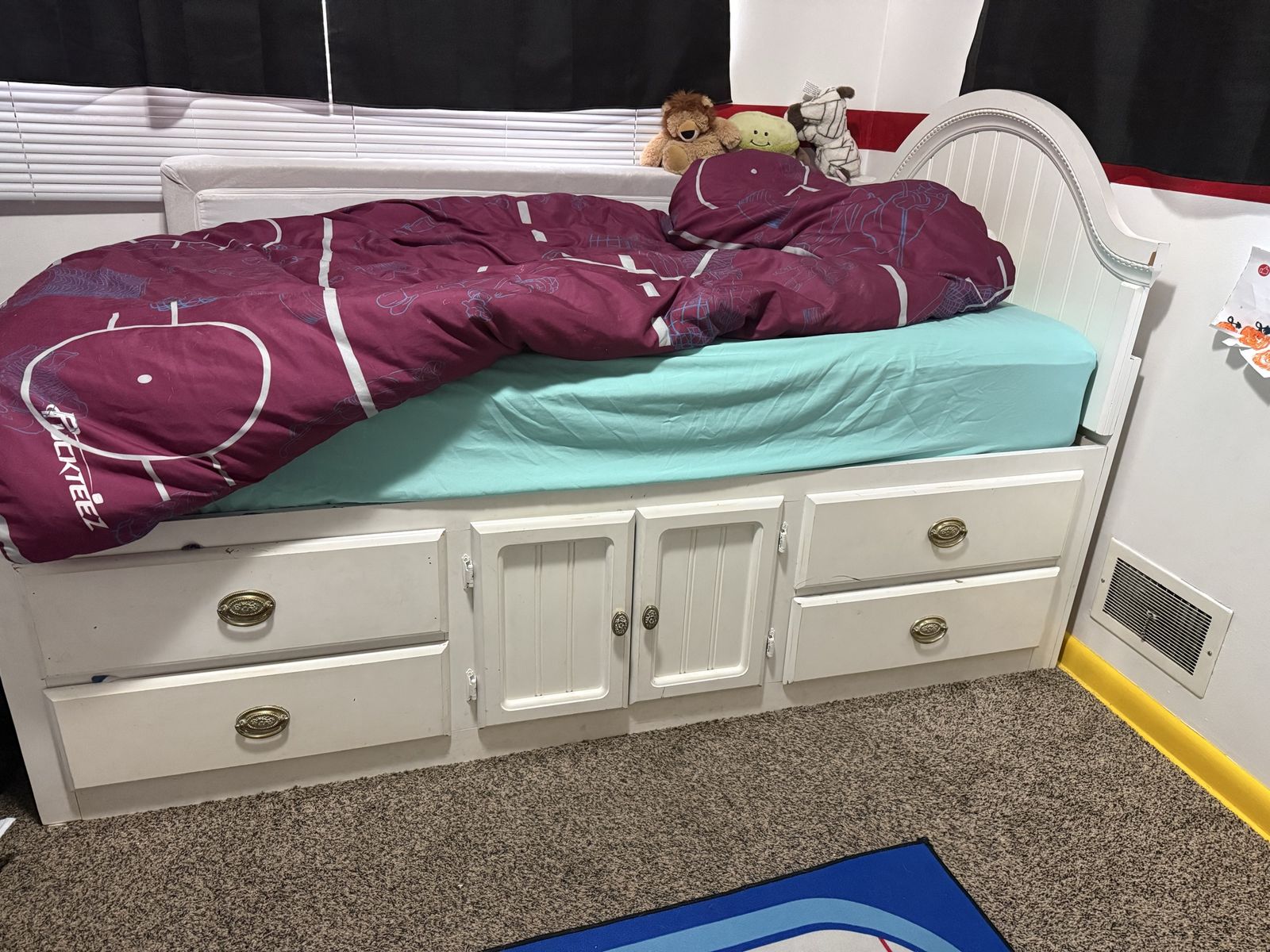 White Wooden Captain's Storage Bed Frame with Headboard, Drawers, and Cabinet