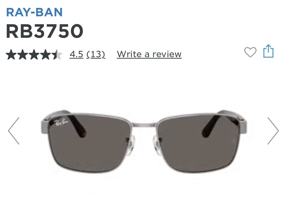 New Ray-Ban RB3750 Sunglasses GunMetal