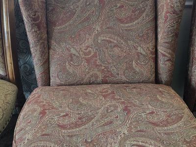 Vintage Red and Gold Paisley Wingback Accent Chair