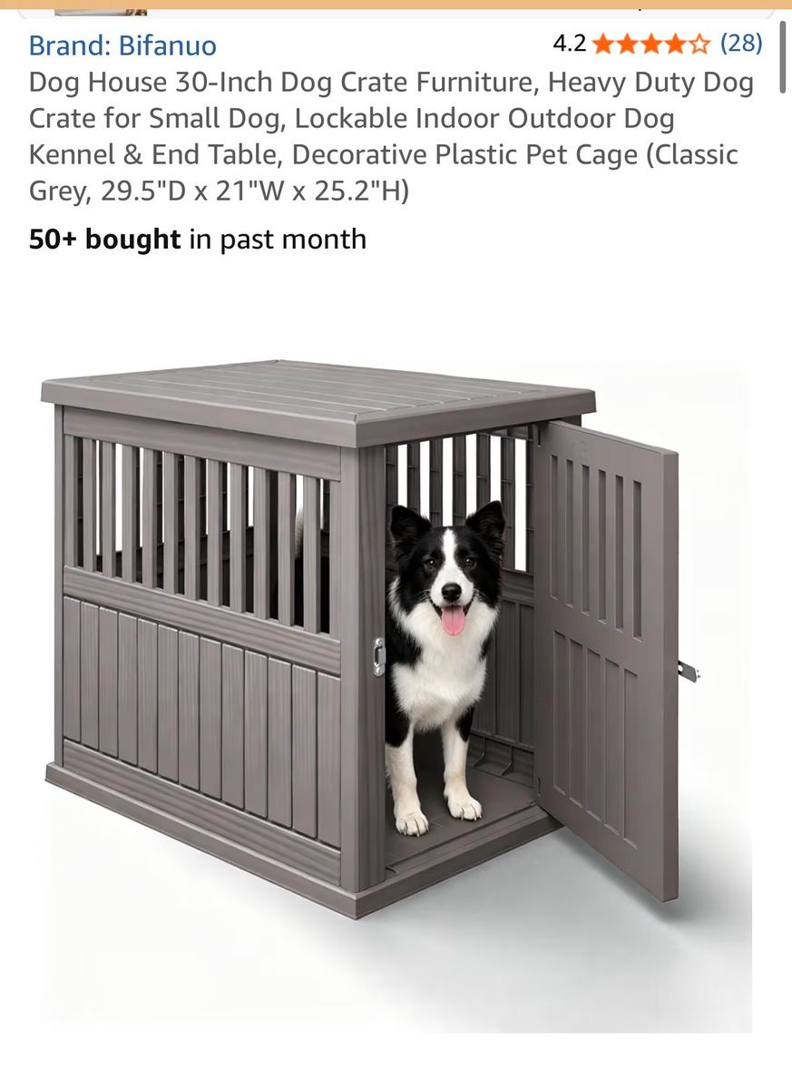 30-inch Dog Crate Furniture, Heavy Duty, Lockable Indoor/Outdoor Pet Kennel & End Table, Classic Grey