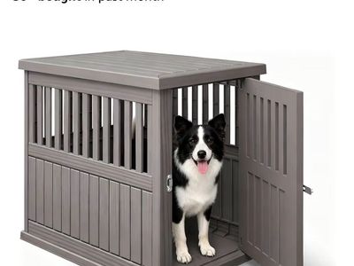 30-inch Dog Crate Furniture, Heavy Duty, Lockable Indoor/Outdoor Pet Kennel & End Table, Classic Grey
