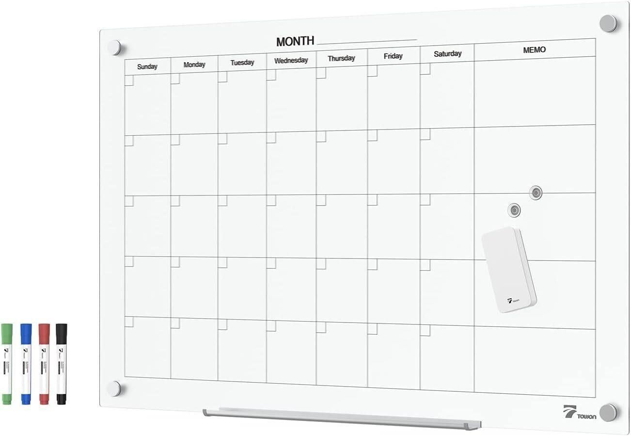 Glass Calendar Dry Erase Board 36x24, 3 x 2 ft frameless tempered surface