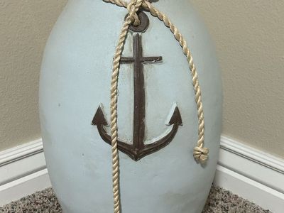Nautical Anchor Rope Vase, Large Light Blue Distressed Home Decor