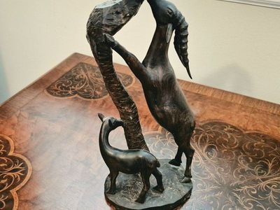 Hand-Carved Wooden Gazelle Figurine Dark Wood Art