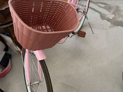 Girl Pink Cruiser Bicycle with Front Basket and Rear Rack