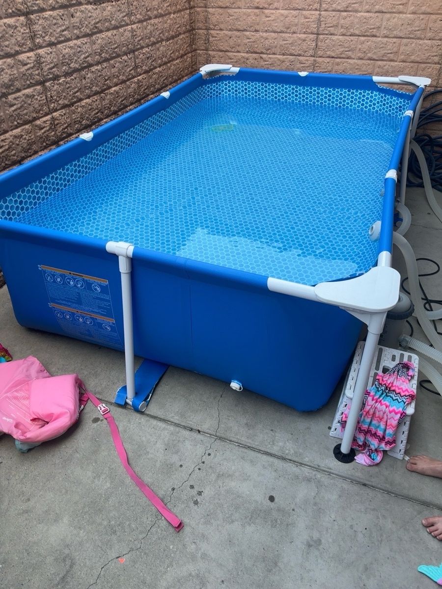 Used Above Ground Rectangular Swimming Pool with Pump & Cleaning Accessories