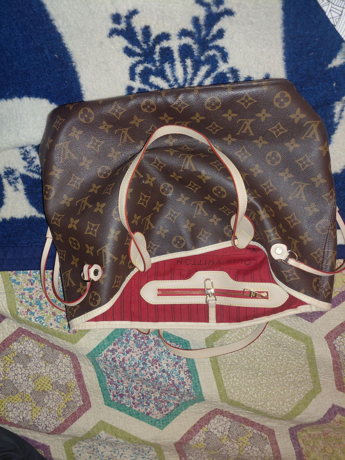 Lv mono red inside neverfull bag