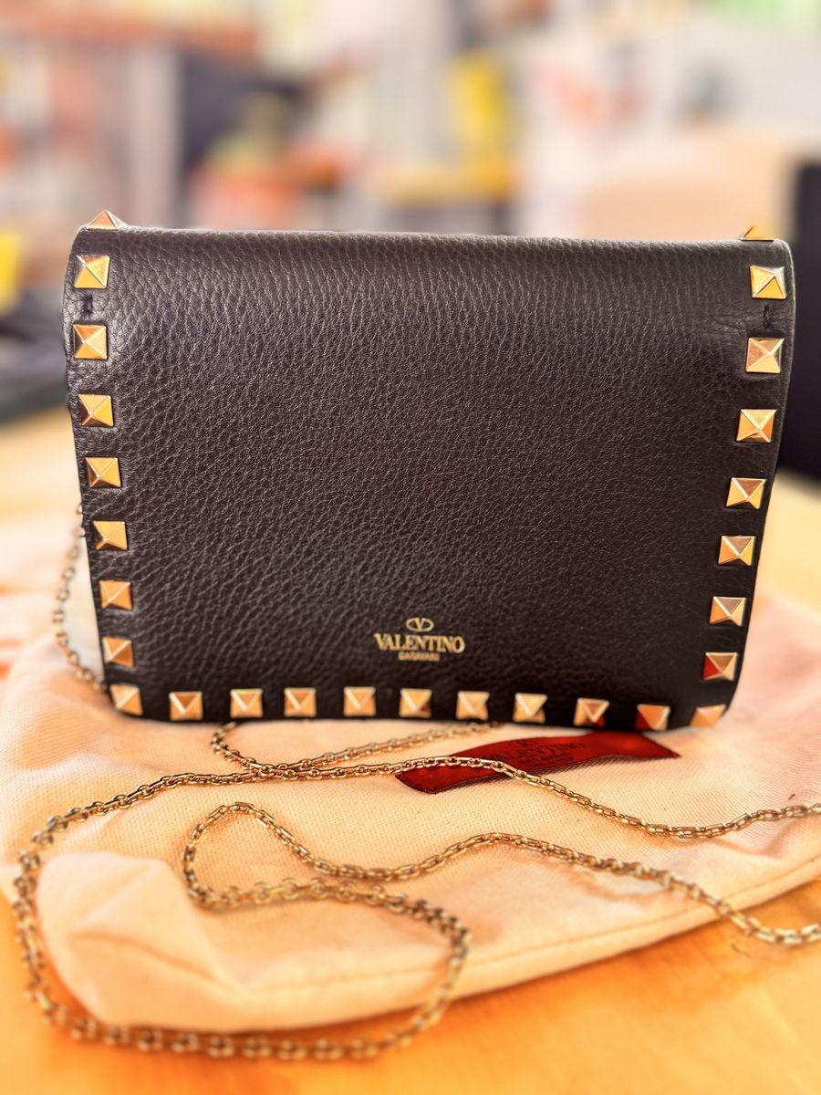 Valentino Garavani Rockstud Leather Chain Crossbody Bag with Dust Bag