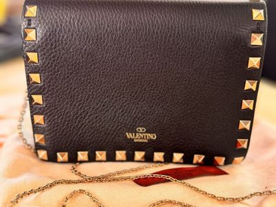 Valentino Garavani Rockstud Leather Chain Crossbody Bag with Dust Bag