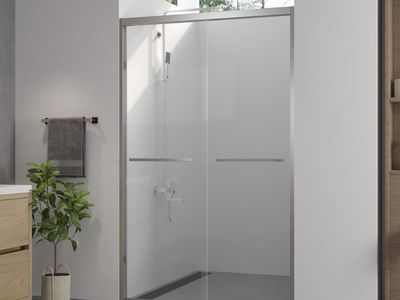 44-48" X 76" Aluminum Frame Double Sliding Shower Door with 1/4" (6mm) Clear Tempered Glass