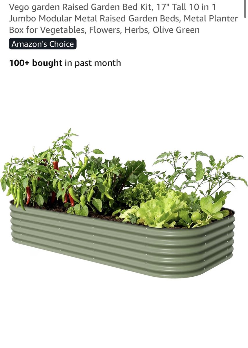 Vego Garden 17" Tall 10-in-1 Jumbo Modular Metal Raised Garden Bed Kit, Olive Green