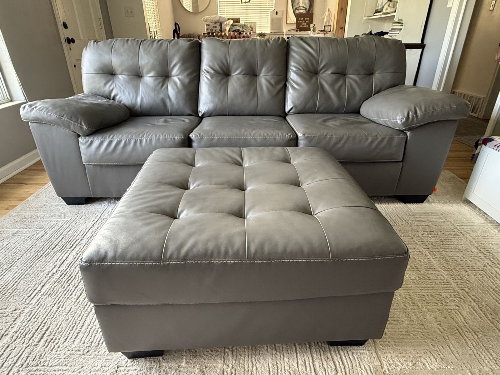 Faux pleather grey couch