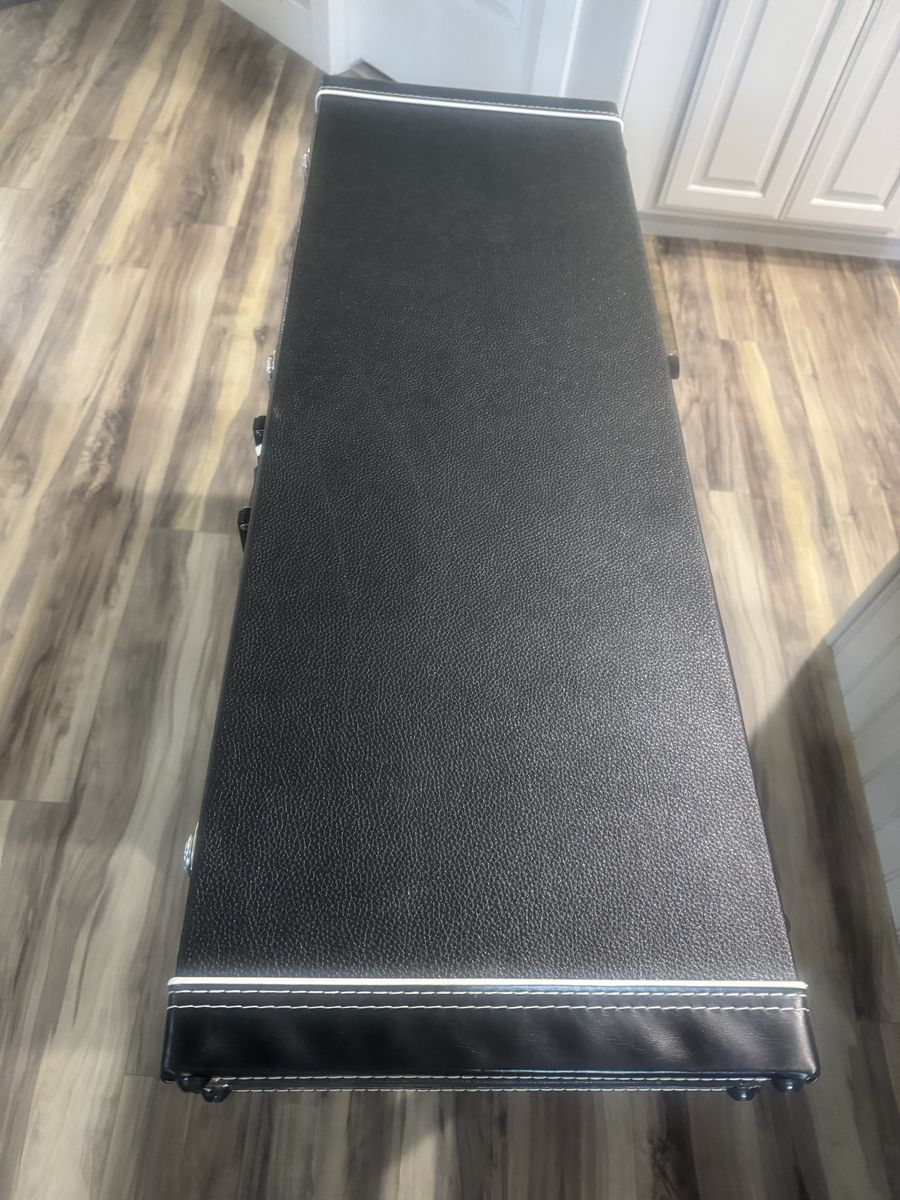 (2)Black Hard Shell Electric Fender Guitar Cases with White Stitching