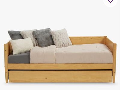 Twin Daybed with Trundle - Light Wood Frame, Space-Saving Design