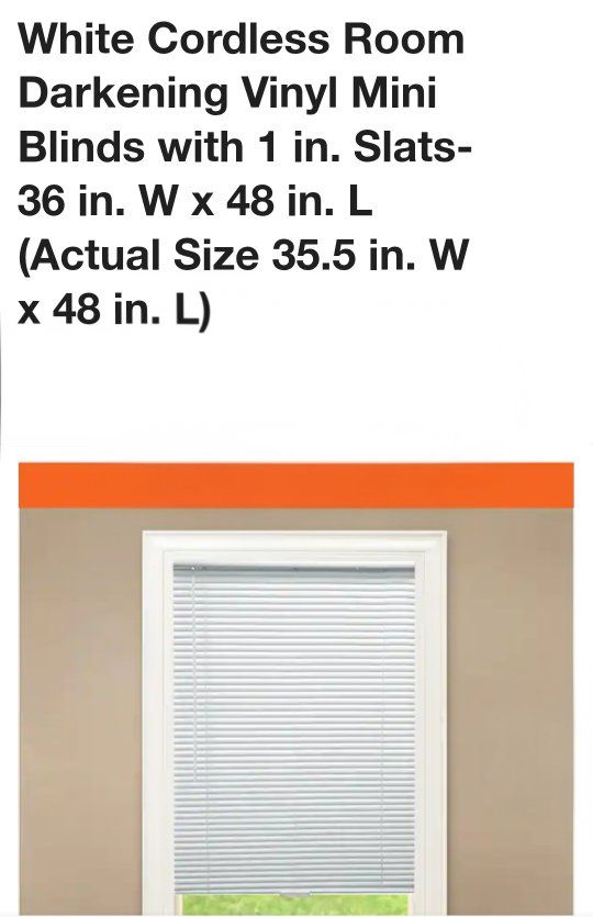 New, White Cordless Room Darkening Vinyl Mini Blinds with 1 in. Slats-36 in. W x 48 in. L