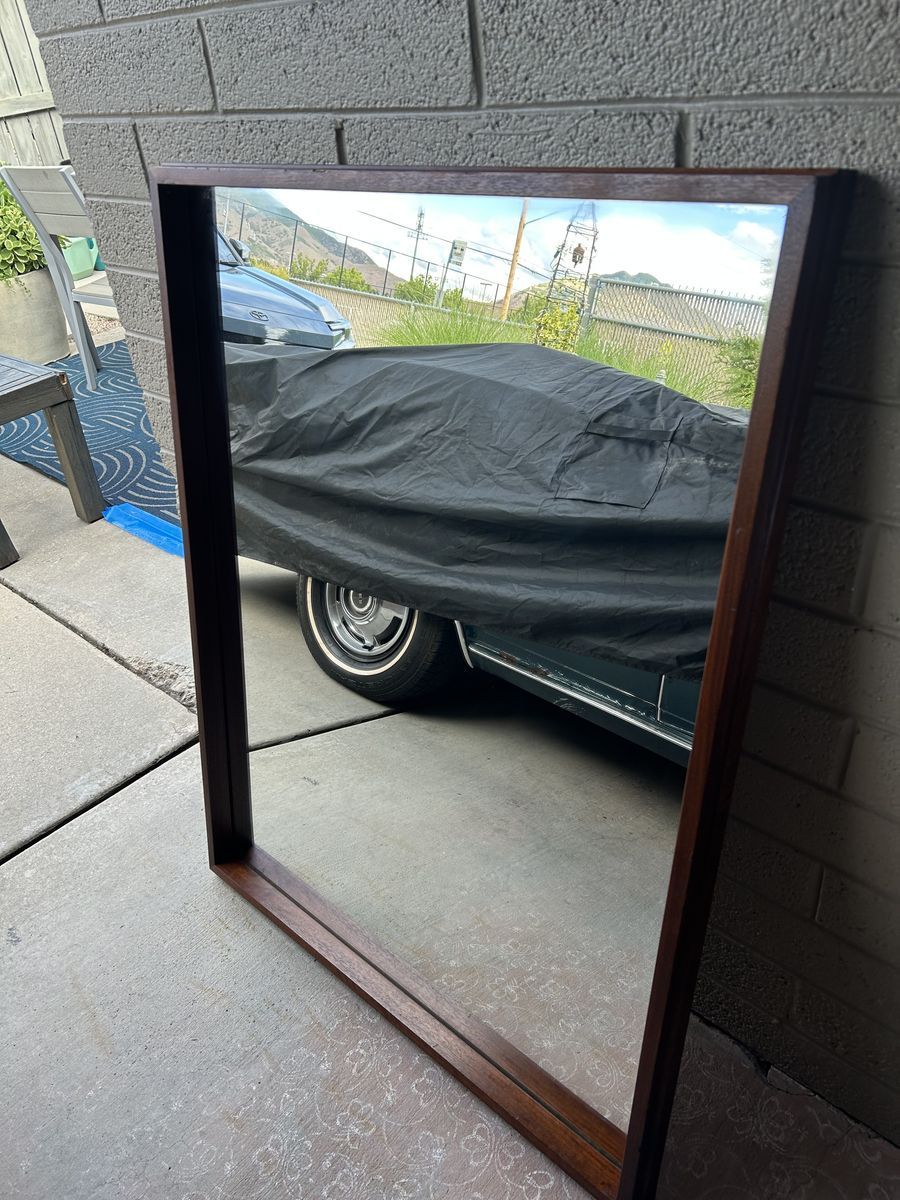 VINTAGE HEAVY LARGE SOLID WOOD WALNUT MIRROR