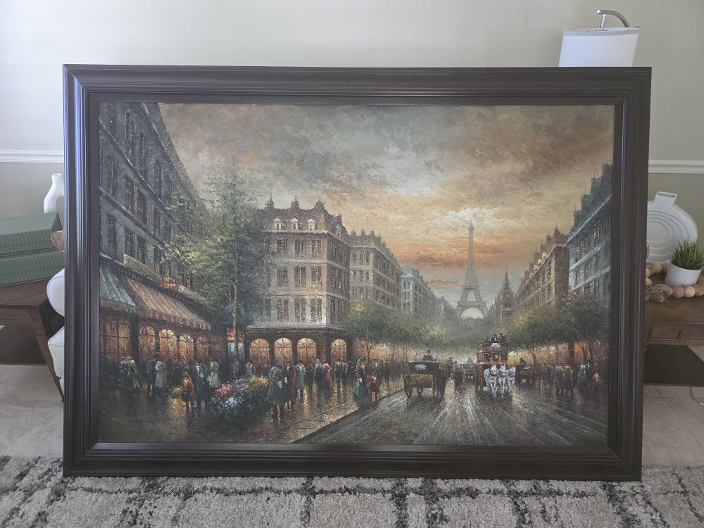 Large Paris Eiffel Tower City Street Acrylic on Canvas
