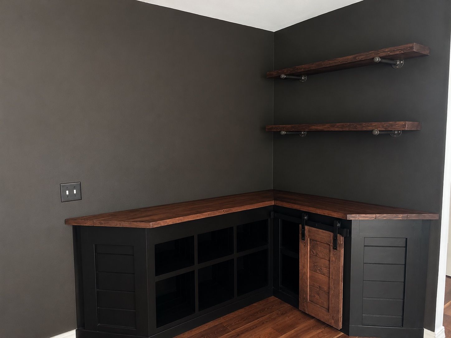 Custom L-Shaped Corner Barn Door Cabinet