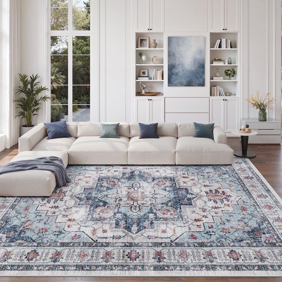 New! 8x10 Area Rugs,Stain Resistant Washable Rug,Ultra-Thin Rugs for Living Room,Bedroom,Non-Slip Backing Home Decor 