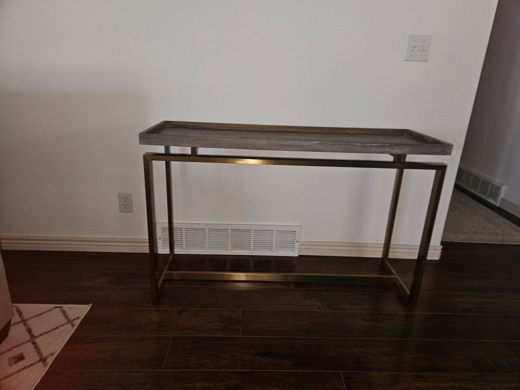 Console Table, Gold Frame, Grey Top, 47.2" L x 15.7" W x 30" H - Modern Entryway Hall Table
