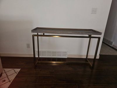 Console Table, Gold Frame, Grey Top, 47.2" L x 15.7" W x 30" H - Modern Entryway Hall Table