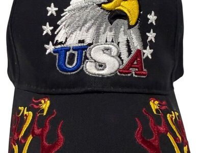 USA Eagle Proud to Be American Flames Black Hat
