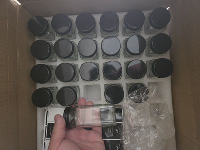 Glass Spice Jars Set with Black Lids and Labels