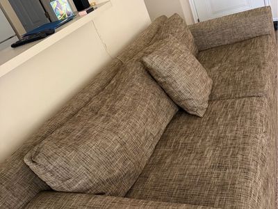 Brown Fabric Couch with Accent Pillow