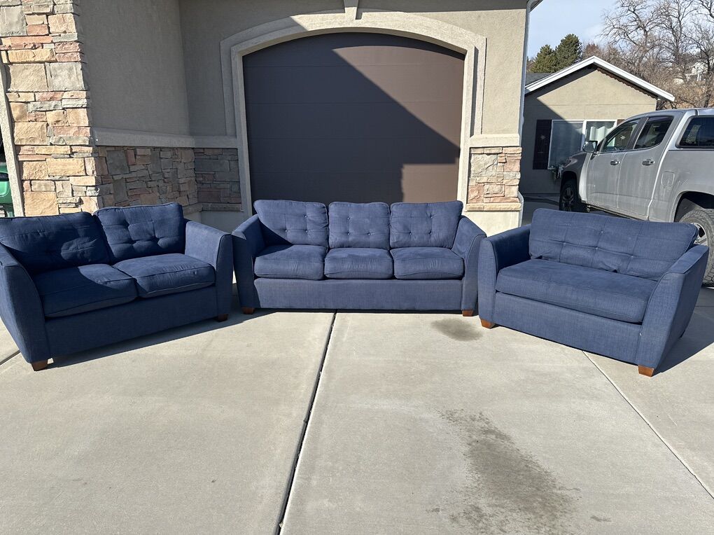 Blue Sofa, Loveseat, & Double Chair