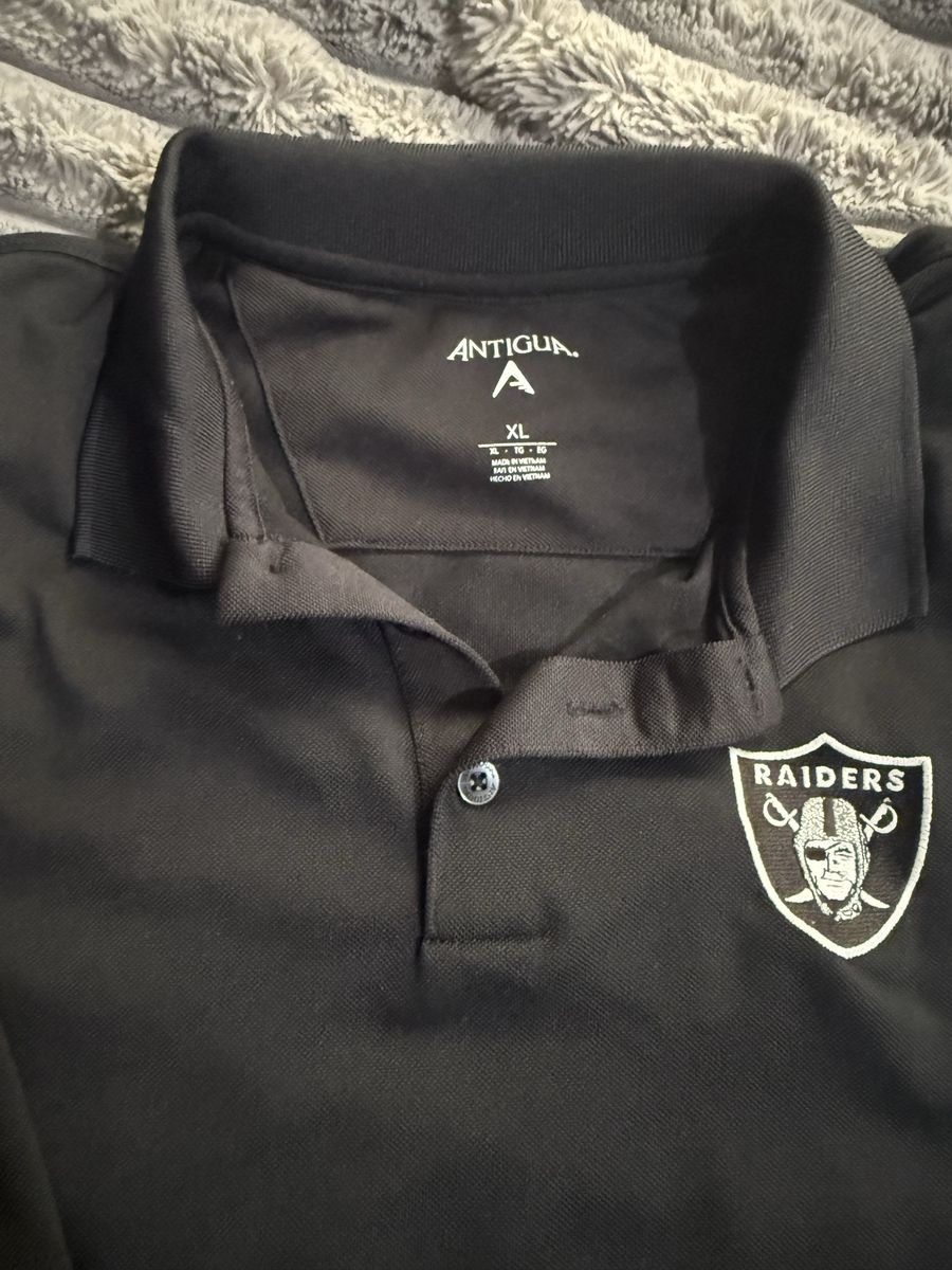 Antigua Raiders Polo Shirt Men's XL Black NFL Performance Golf Topes