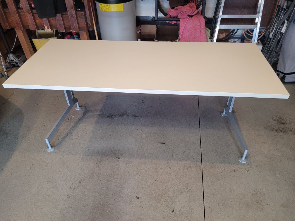 Haworth 30 x 72 Beige/White Desk with Metal Legs - Perfect for Office or Crafting