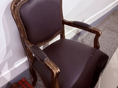Leather Bound, Coffee Colored, Ornate Chair