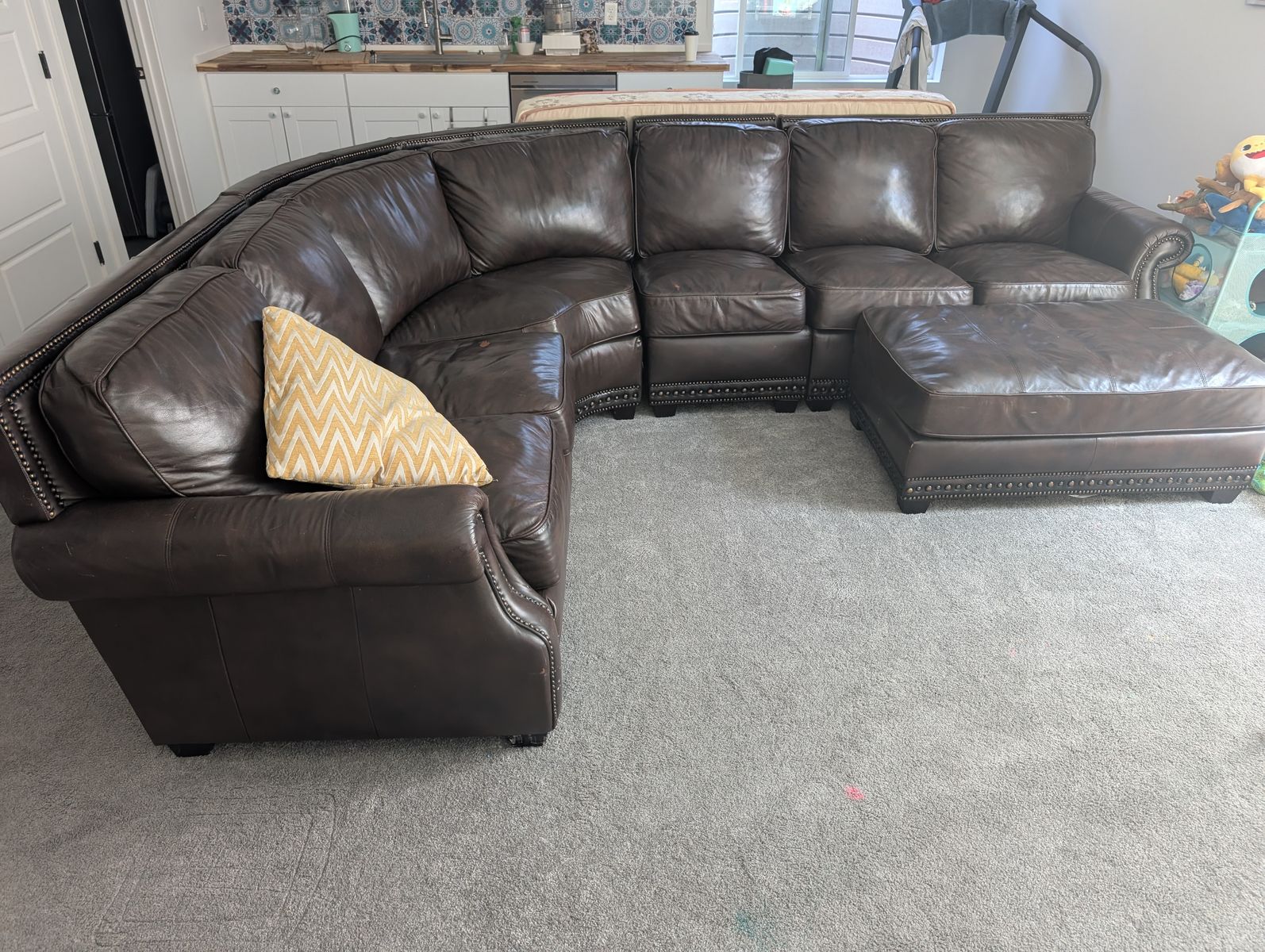 Costco Abbyson Isabelle Top-Grain Leather Sectional + Ottoman — $1,200 OBO