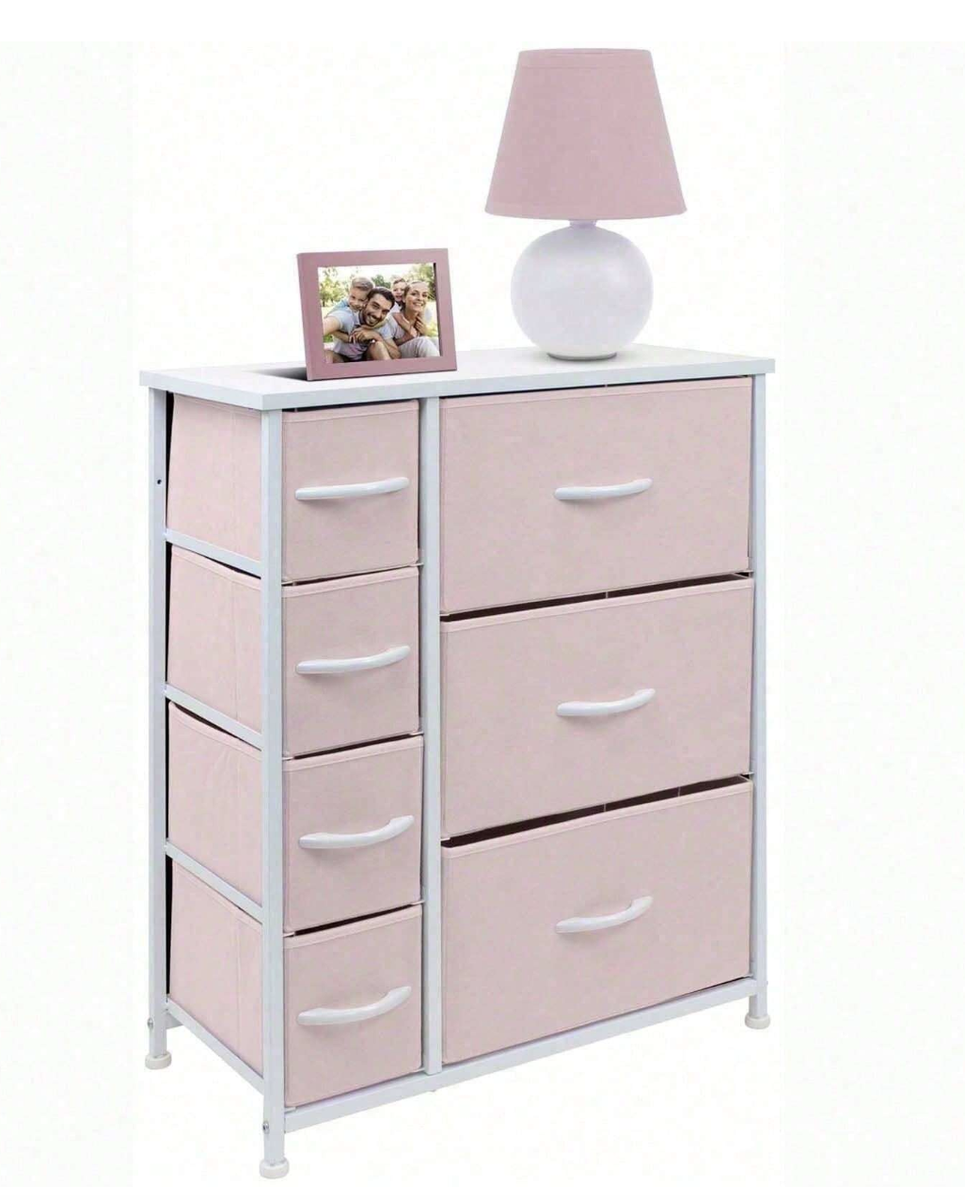 New in Box! Pink 7 Drawer Dresser with Fabric Bins