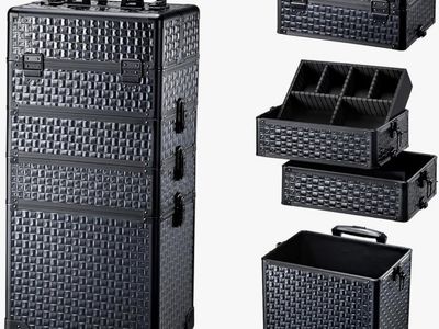 4in 1 Rolling Makeup Trolley Train Case Cosmetic Suitcase Nail Tech Box for Makeup Artist, Hairstylists, Nail Tech Case
