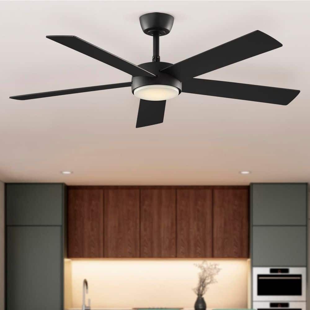 Benning 52 in. Indoor Matte Black Downrod Mount Ceiling Fan with remote.