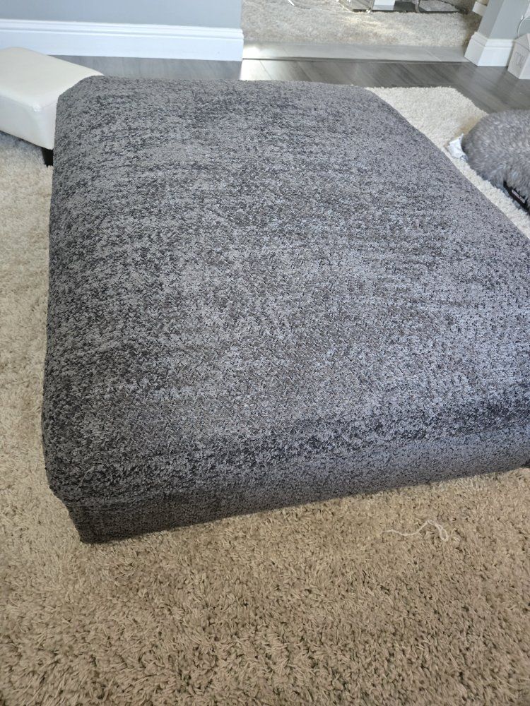 Large Charcoal Gray Upholstered Ottoman / Footstool