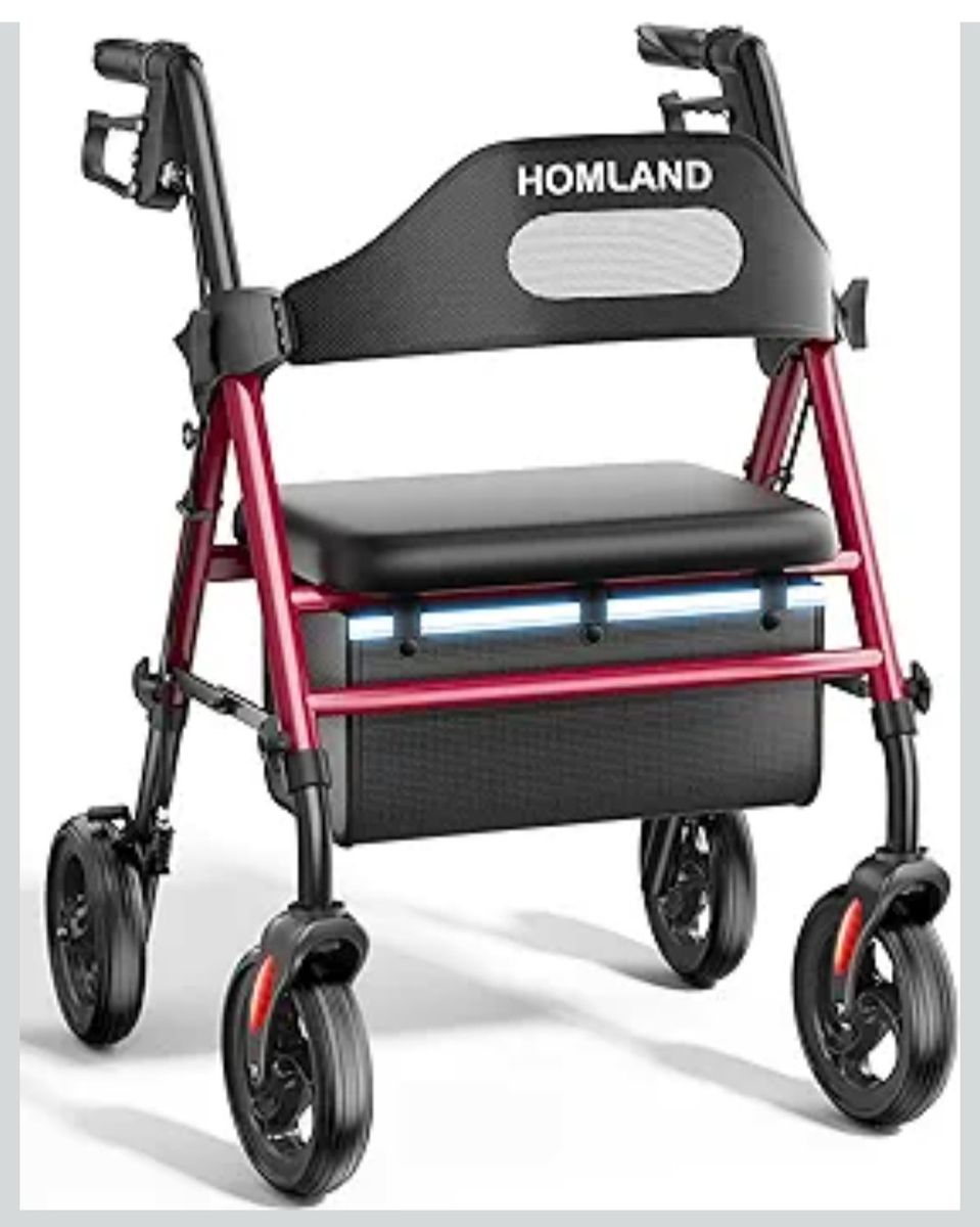 HOMLAND Foldable Rollator, 350 lb. Limit, Red